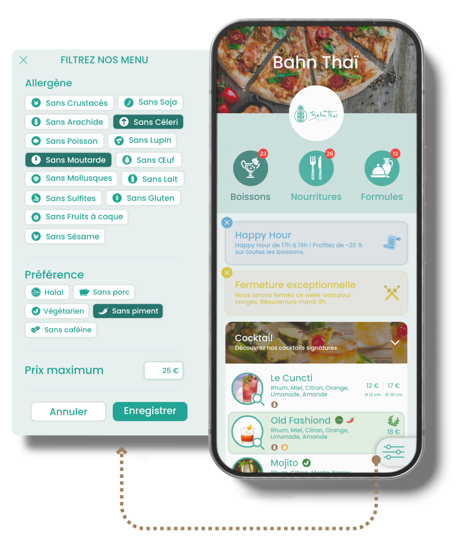 Menu intelligent et filtrable